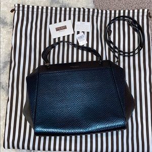 Henri Bendel blue satchel metallic snake bag